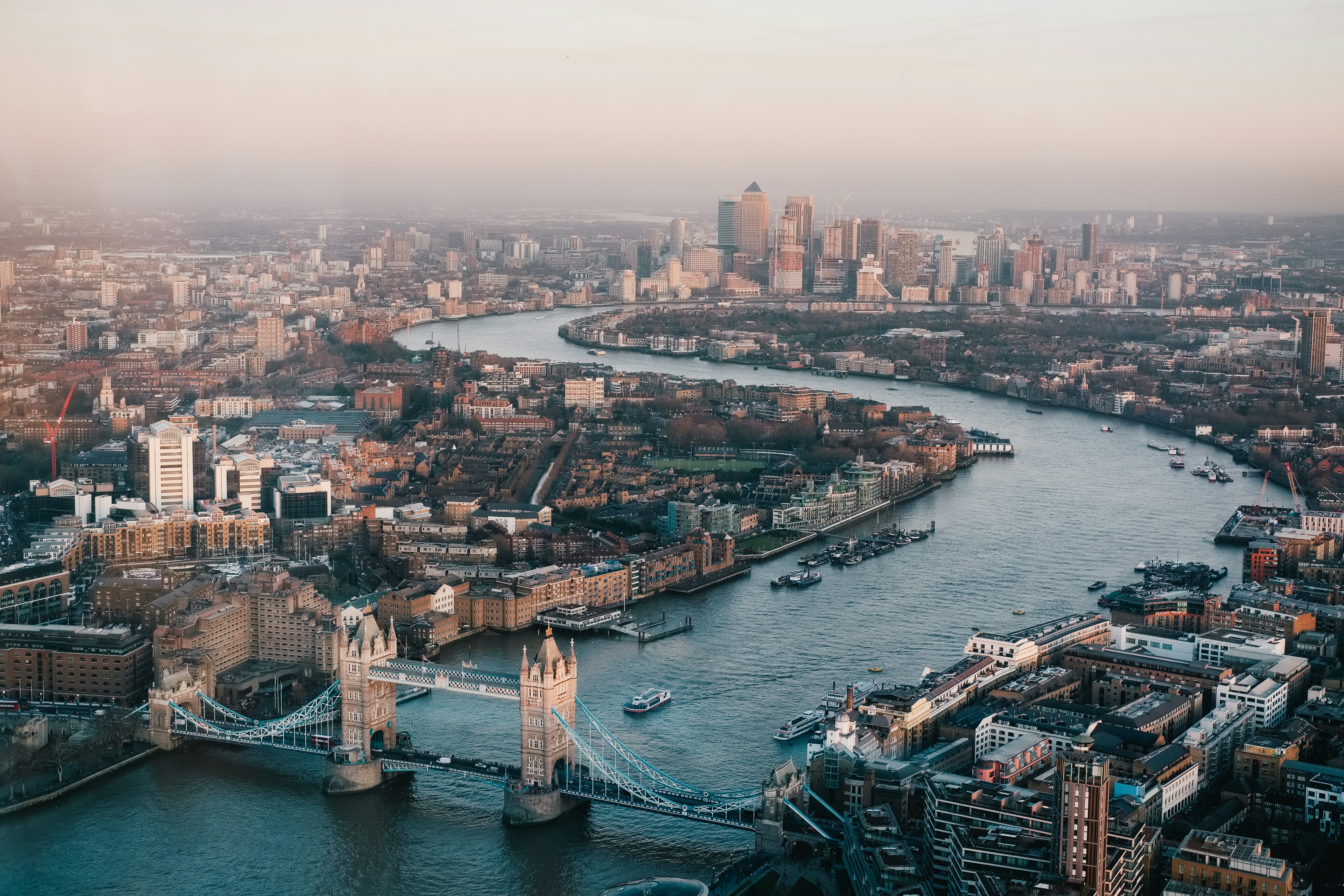 London skyline and River Thames at dusk
