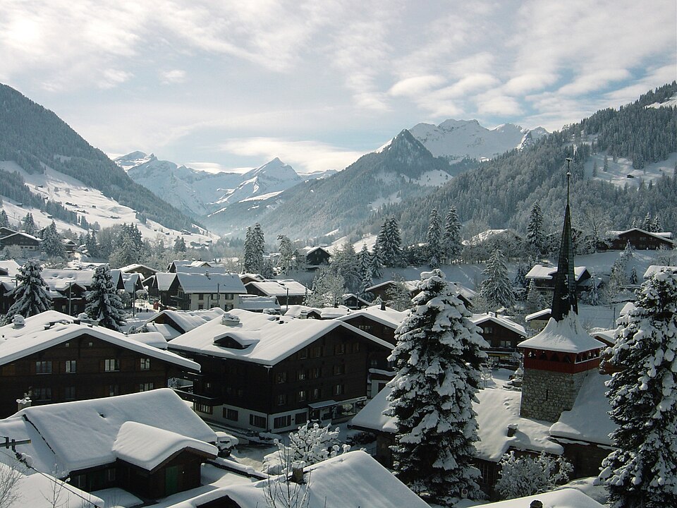 Gstaad village and Swiss alpine scenery