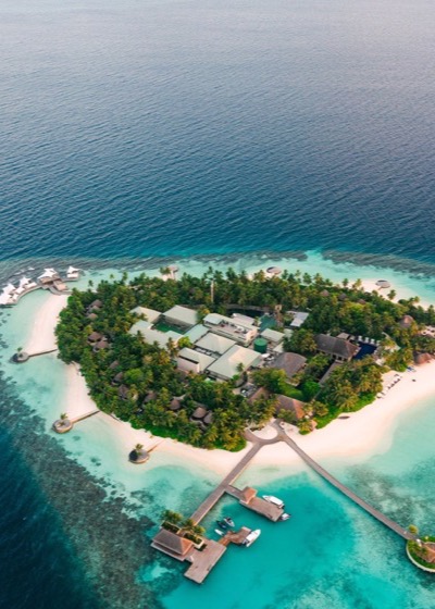 Luxury Caribbean island resort with turquoise water