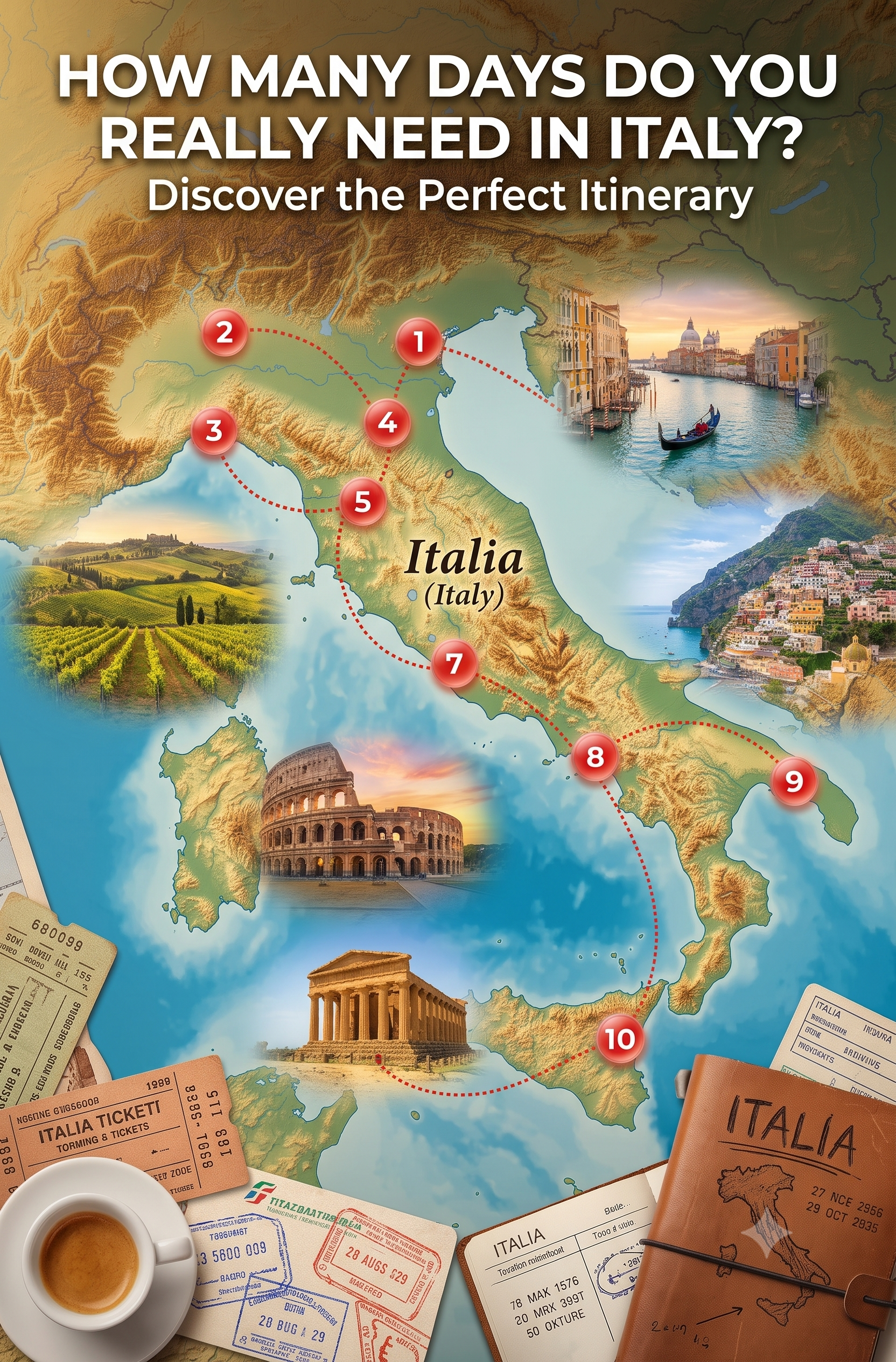 Italy trip planning scene for choosing how many days to spend in Italy