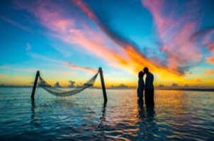 Romantic travel destination with scenic waterfront and intimate atmosphere