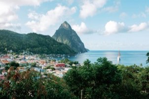 Pitons and coastline in St. Lucia