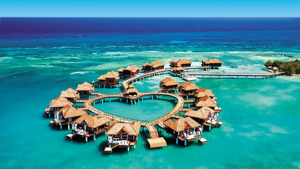 Overwater villas at a Sandals resort in Jamaica