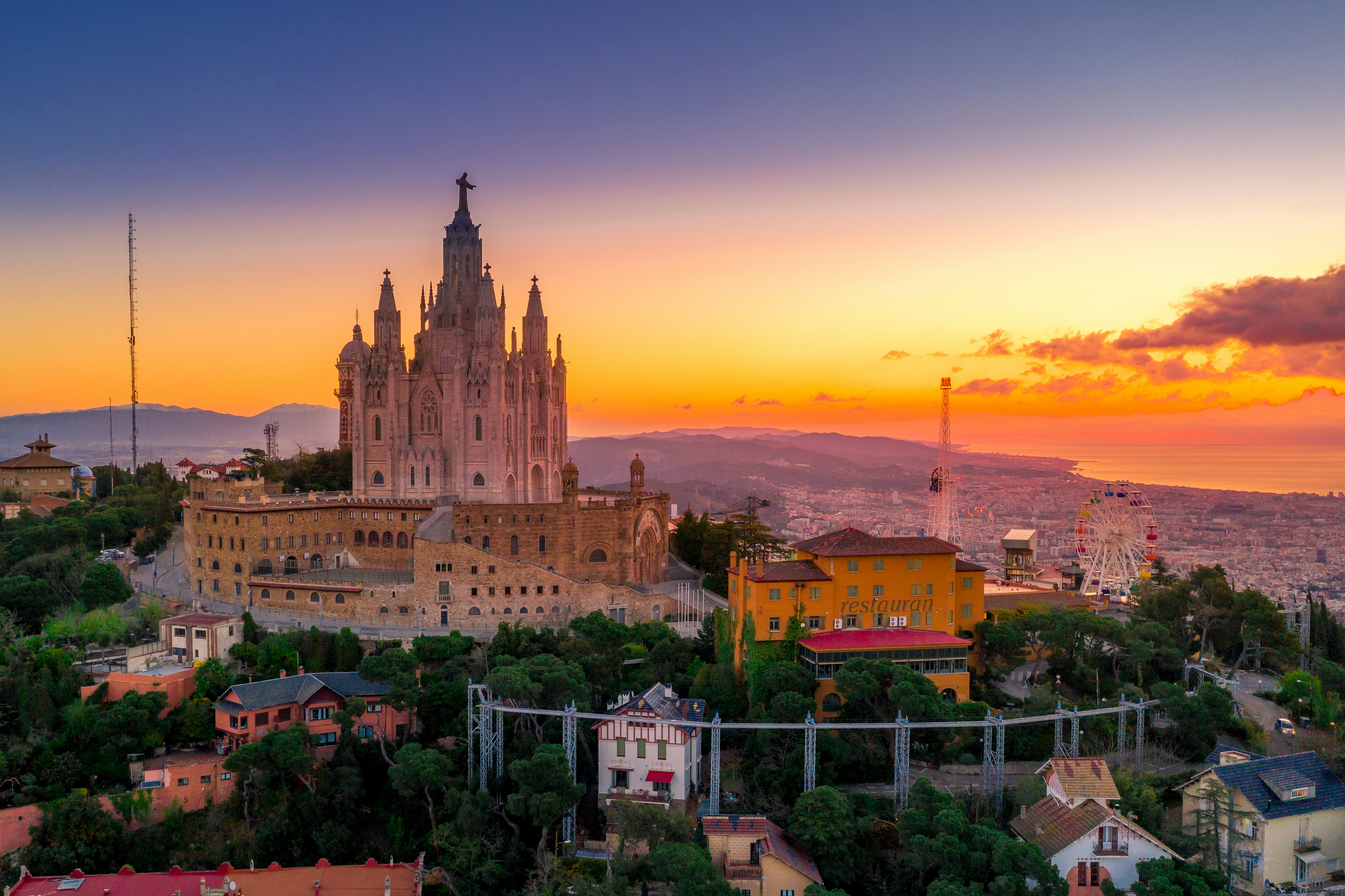 Barcelona architecture and rooftops at golden hour